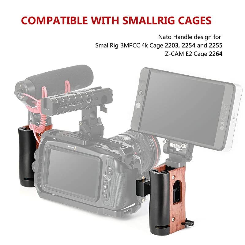 NATO Handle Wooden Wood Handgrip for BMPCC 4K & 6K and Z-CAM E2, Compatible with Samsung T5 SSD &ndash; HSN2270