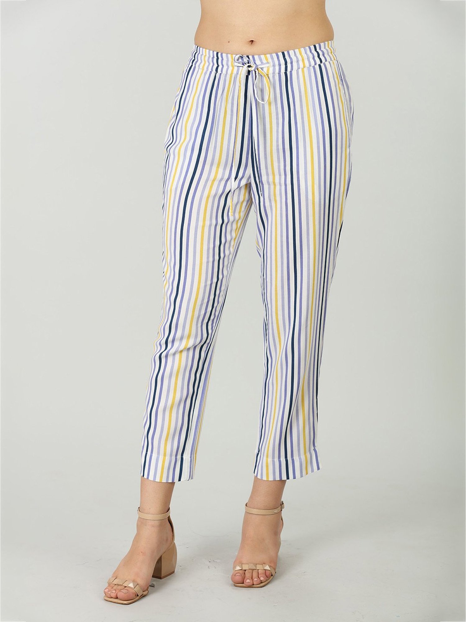Mustard Multicolor Rayon Striped Pants