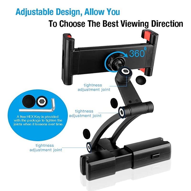 Headrest Mount Car Headrest Tablet Mount Adjustable Backseat Tablet Holder for Apple ProAirMiniNintendo SwitchSamsung Tablet Fire Tablets Phones iPhones and Any from 513Black