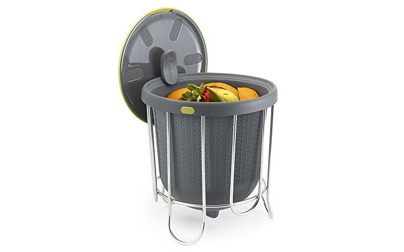 Polder Kitchen Composter-Flexible silicone bucket inverts for emptying and cleaning - no need to touch contents- adjustable lid for ventilation & airflow control, Gray / Green
