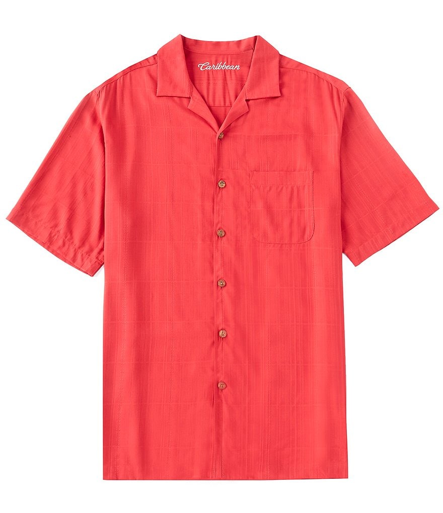 Caribbean Solid Short-Sleeve Woven Camp Shirt
