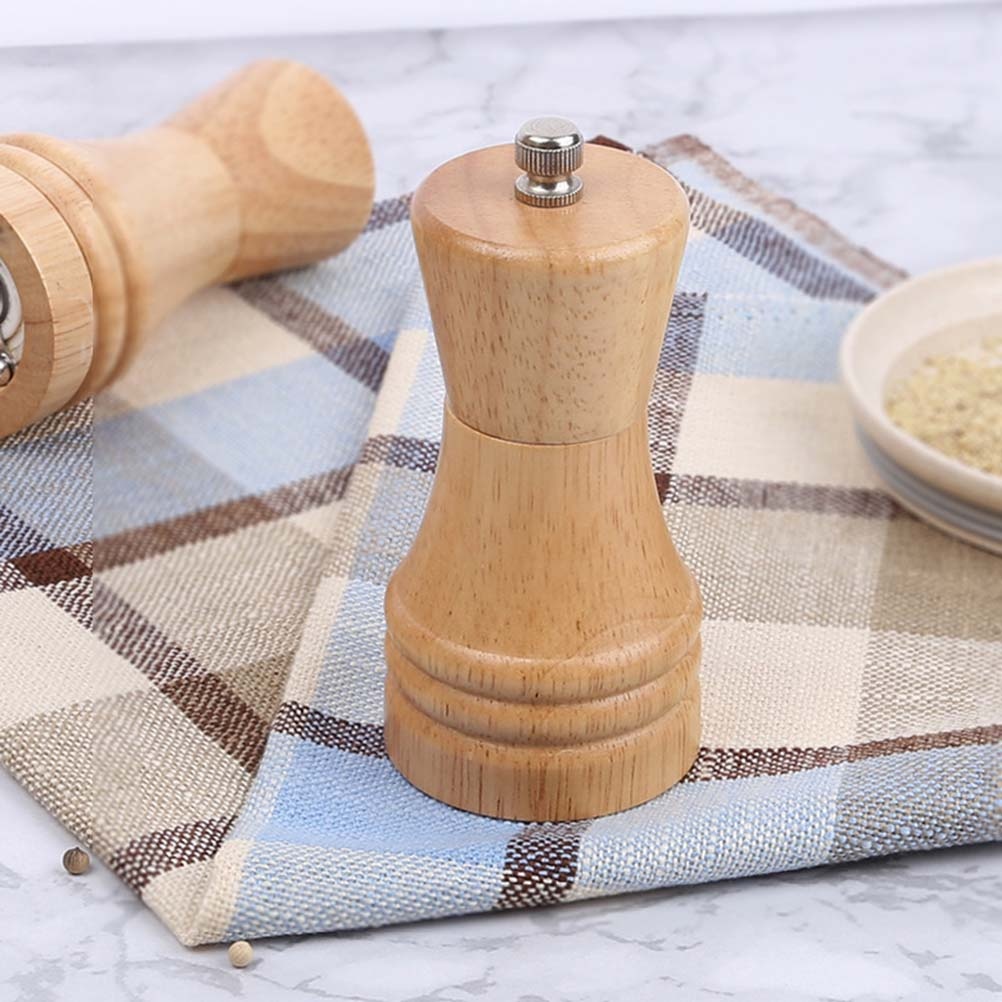 1pc Kitchen Gadget Wood Manual Pepper Grinder Seasoning Bottle Box Salt Pepper Container (4 Inches Khaki)