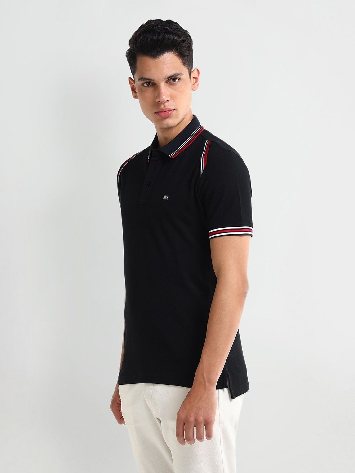 Arrow Black Cotton Regular fit Solid Polo T-Shirt