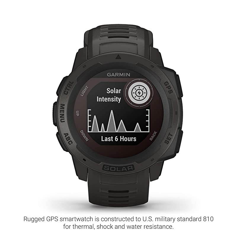 Instinct Solar, Solar-Powered Rugged Outdoor Smartwatch, Built-in Sports Apps and Health Monitoring, Graphite