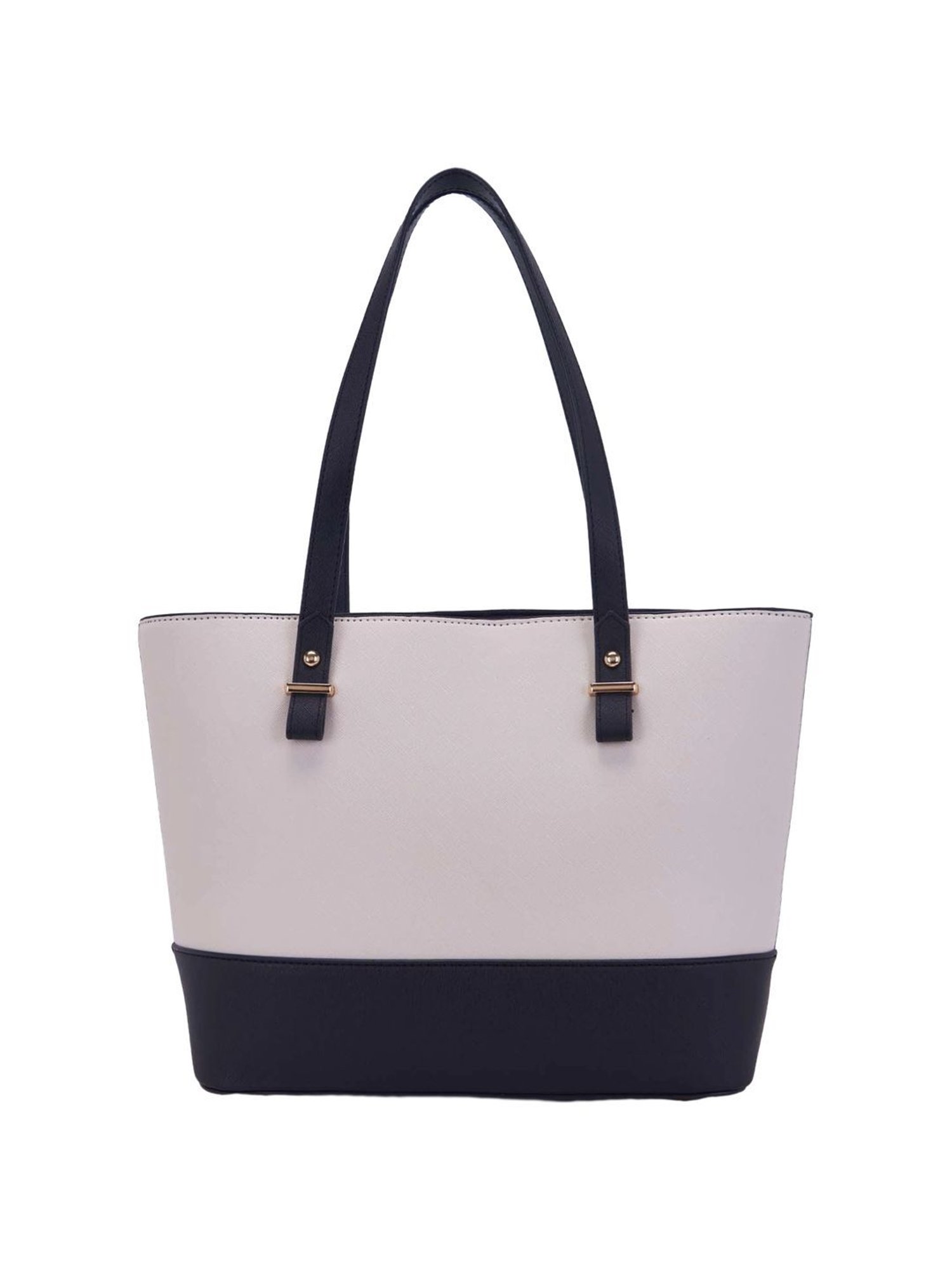 Giordano Beige & Navy Blue Color Block Medium Tote Handbag