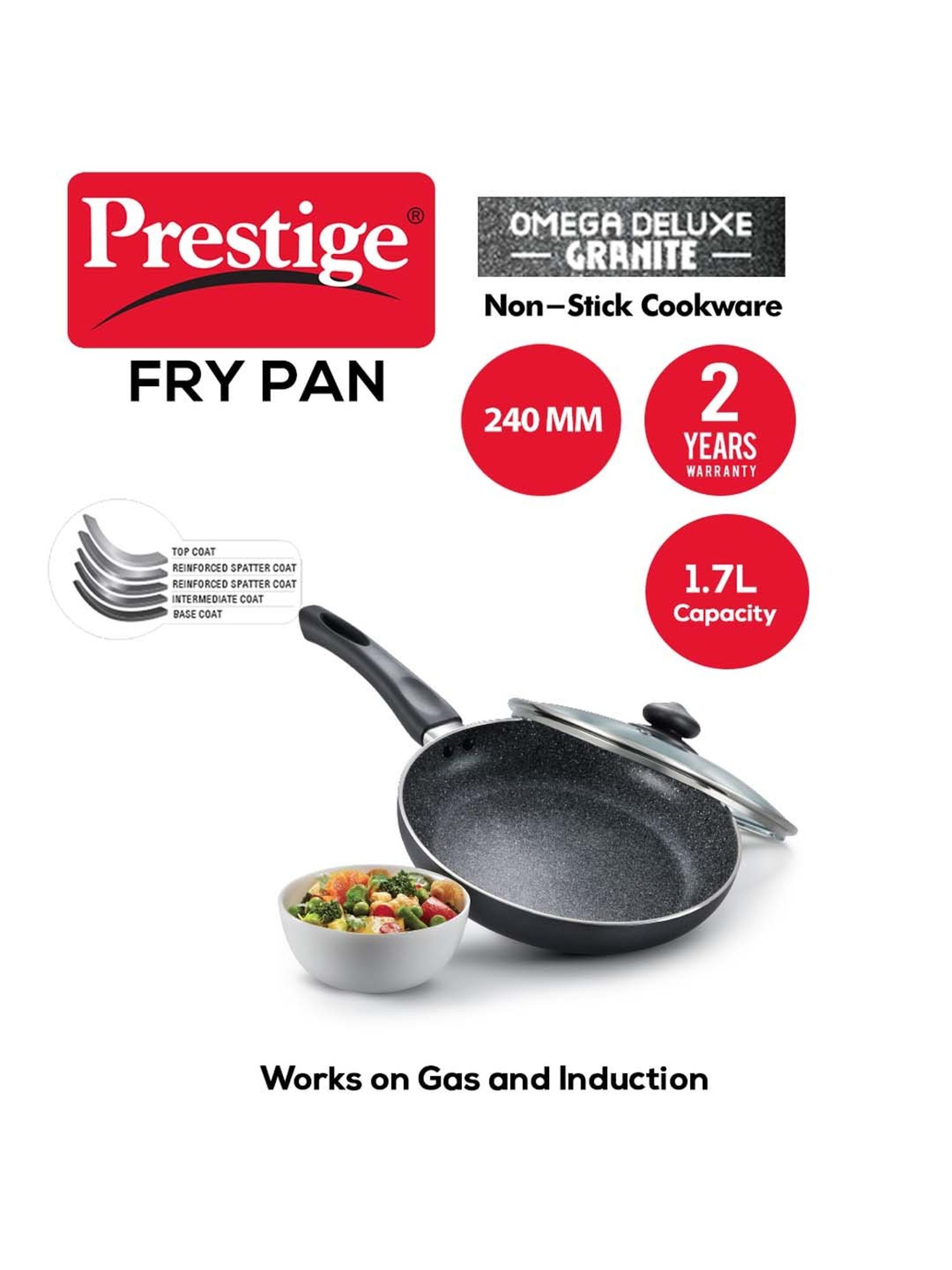 Prestige Omega Black Deluxe Granite 240 mm Fry Pan with Lid - Set of 1