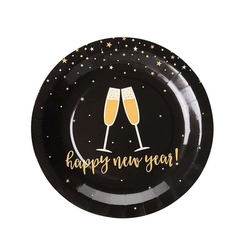 Juvale 144 Piece Happy New Year Disposable Party Supplies Serves 24 - Paper Plate, Napkin, Cup & Cutlery