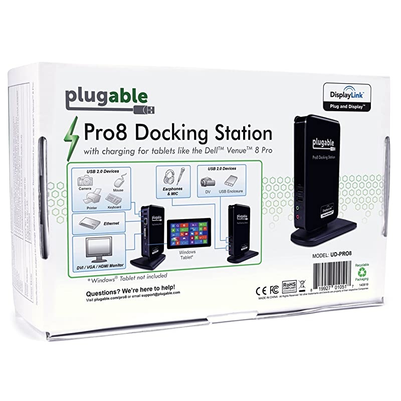 Pro8 Charging USB Docking Station for Select Windows Tablets Simultaneously Charges Adds Extended Display Output 35mm Audio inOut 10100 Ethernet and 4 20 USB Ports