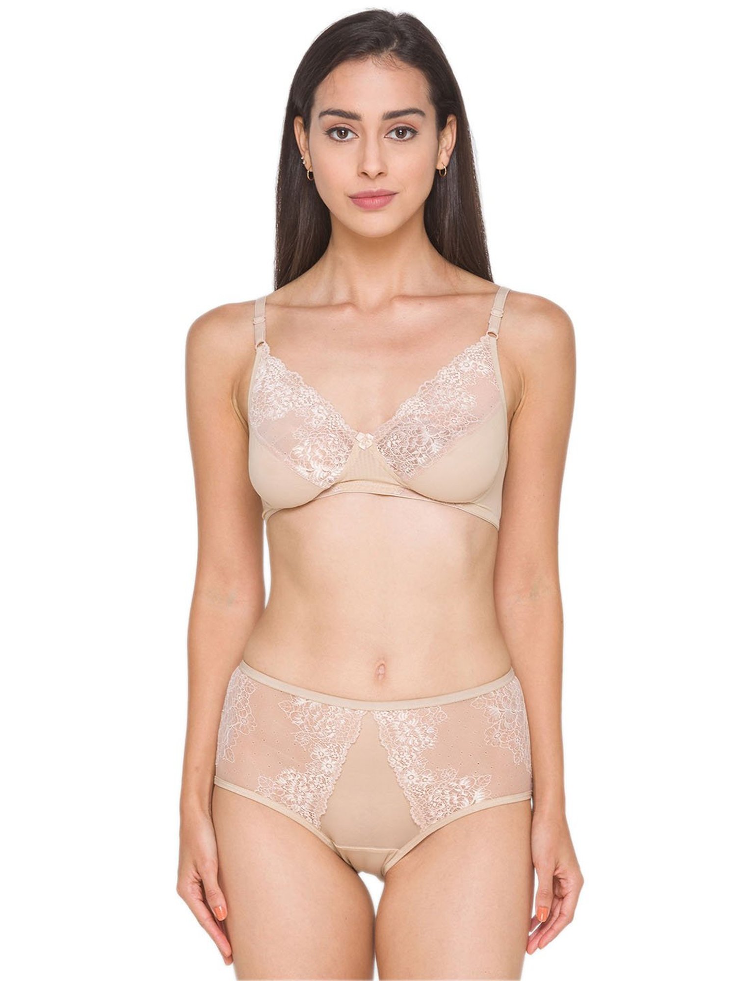 Candyskin Beige Lace Bra With Bikini Panty