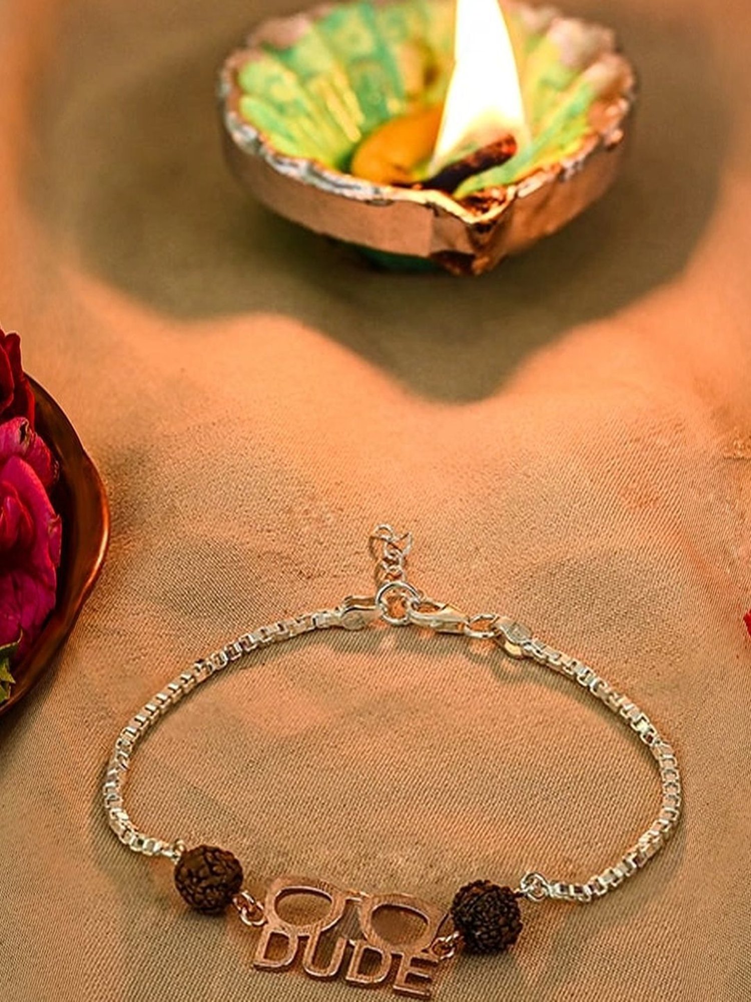 Touch925 Red Rose Dude Glasses Rakhi cum Bracelet in Sterling Silver for Men