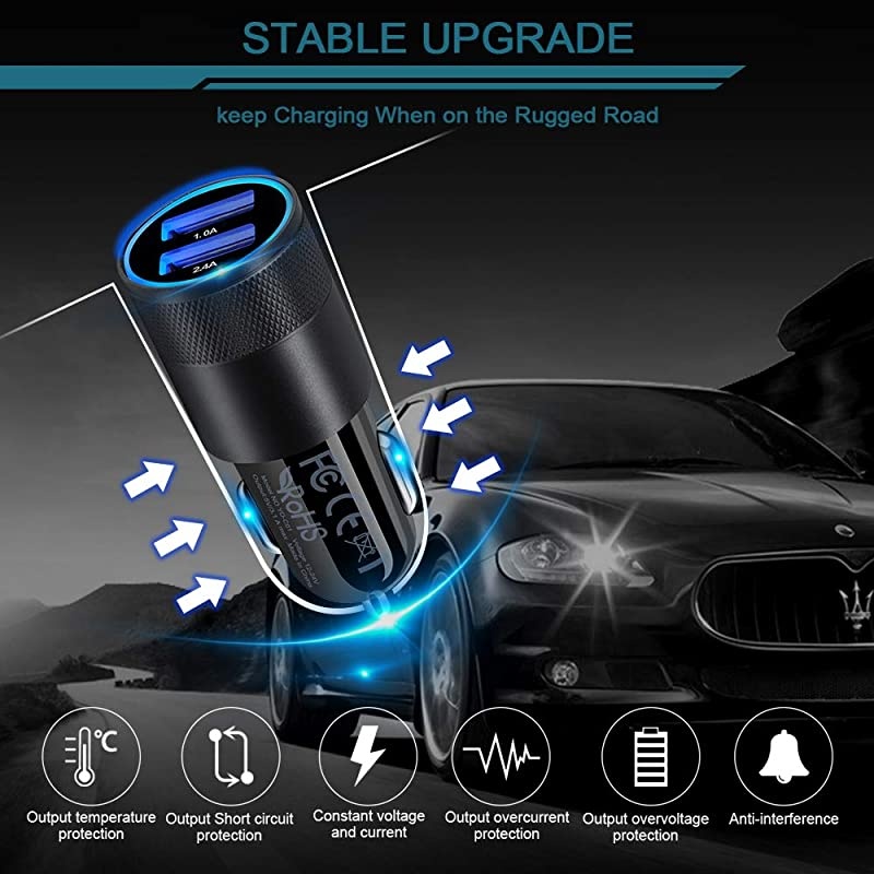 Car Charger  34a Fast Charge Dual Port USB Cargador Carro Lighter Adapter for iPhone X XR XS Max 8 Plus 7s 6s 11 Pro Max iPad Tablet Samsung Galaxy S10 Plus S7 j7 S10e S9 Note 8 LG GPS
