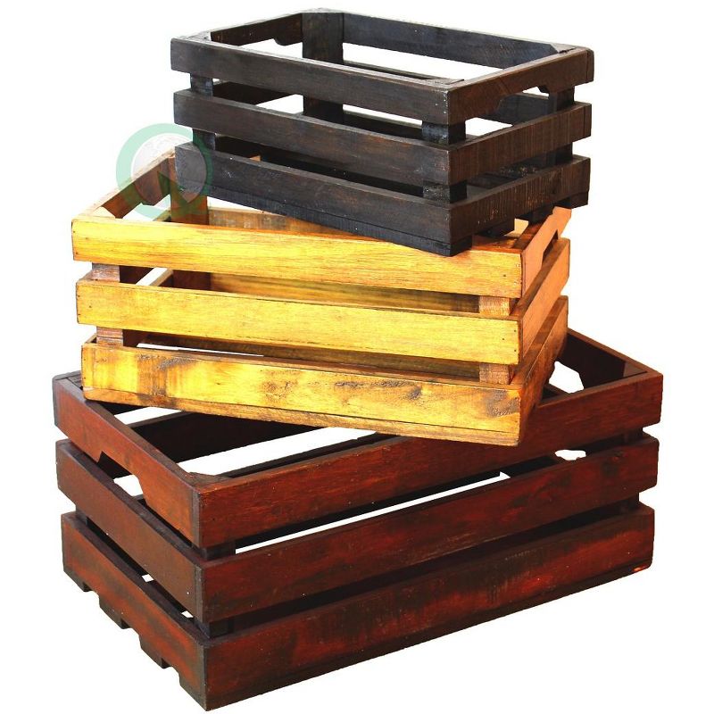 Vintiquewise Decorative Old Colored Wooden Crates, Set of 3