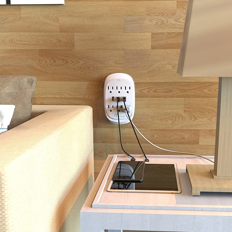 ON USB Wall Tap Surge Protector with 6 outlets 3 USB 34A Output Portable WallMount Socket 300J Surge Protection  Charging for Home Office Kitchen White2 Pack