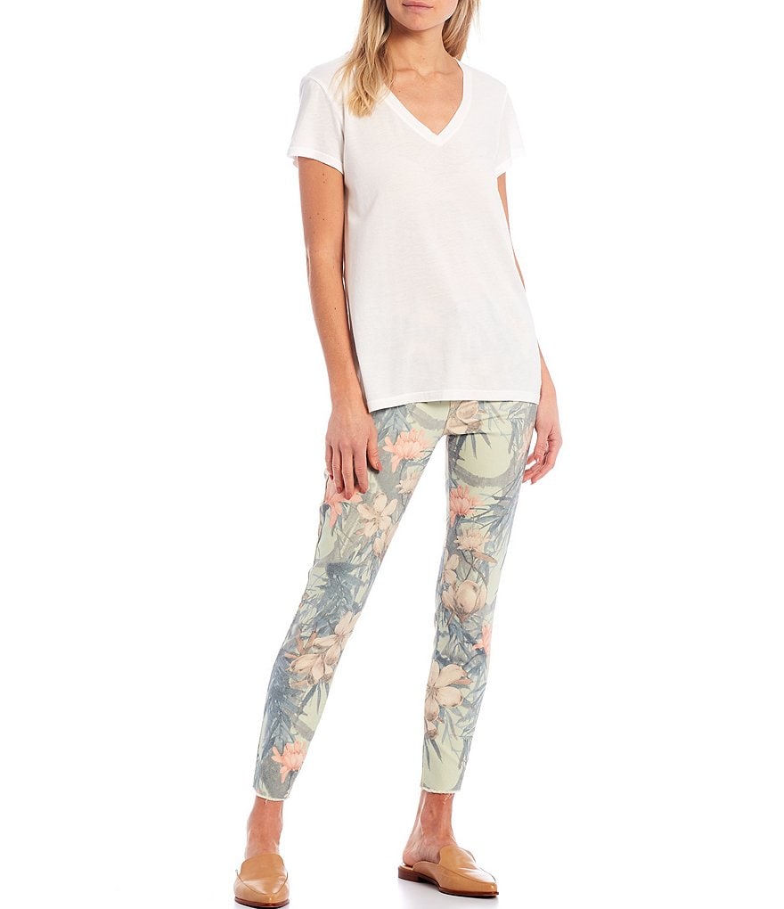 KUT from the Kloth Donna Floral Print High Rise Raw Hem Skinny Ankle Jeans