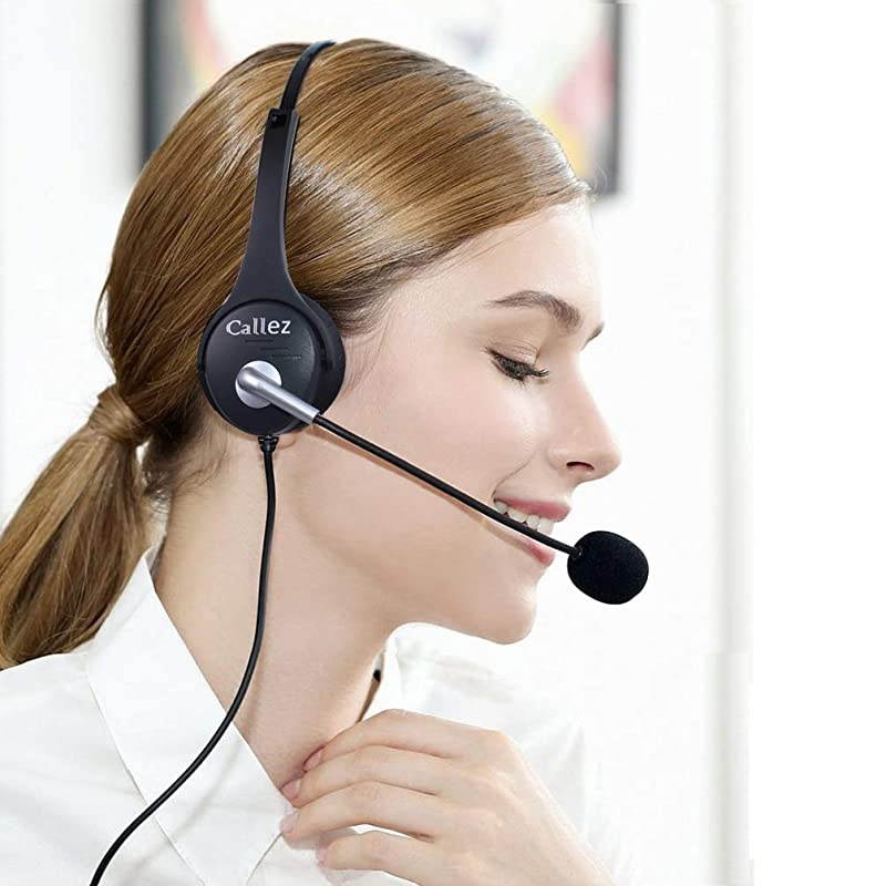 C402A2 Corded Telephone Headsets Binaural Call Center RJ11 with Noise Canceling Mic Compatible with ShoreTel 480 Plantronics T10 Polycom Zultys Toshiba NEC DT300 Siemens Landline Deskphones