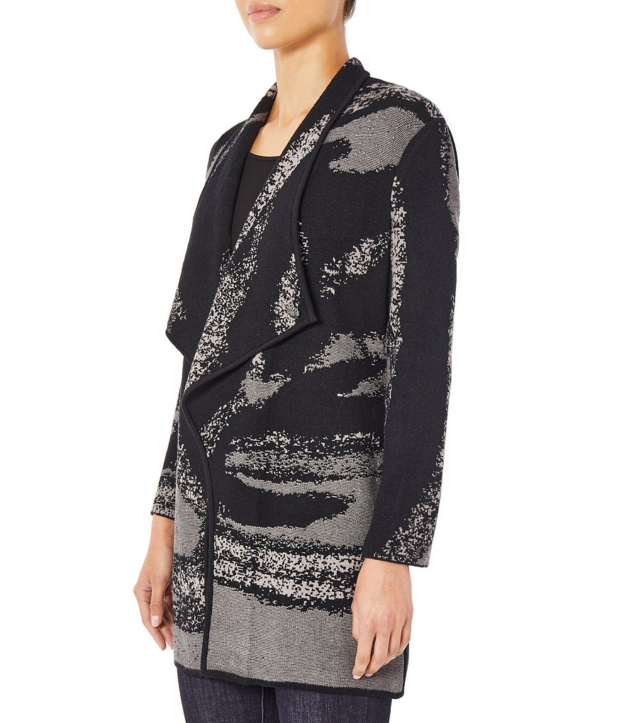 Ming Wang Abstract Pattern Shawl Collar Neck Long Sleeve Knit Cardigan
