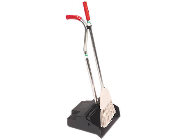 Unger EDPBR Ergo Dustpan With Broom, 12 Wide, Metal w/Vinyl Coated Handle, Black/Silver