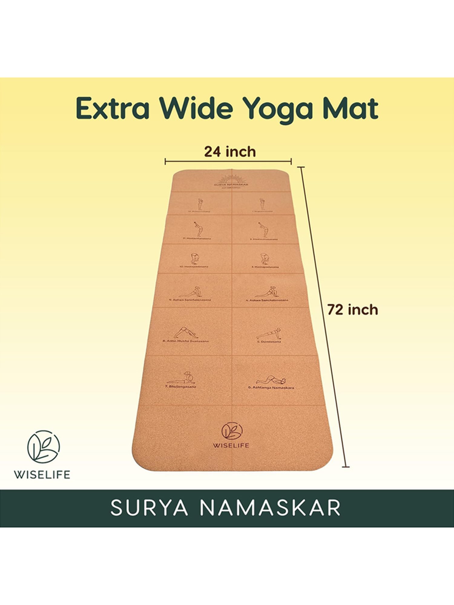 Wiselife Suede/Cork & Natural Rubber Yoga Mat + Carry Strap (Brown)