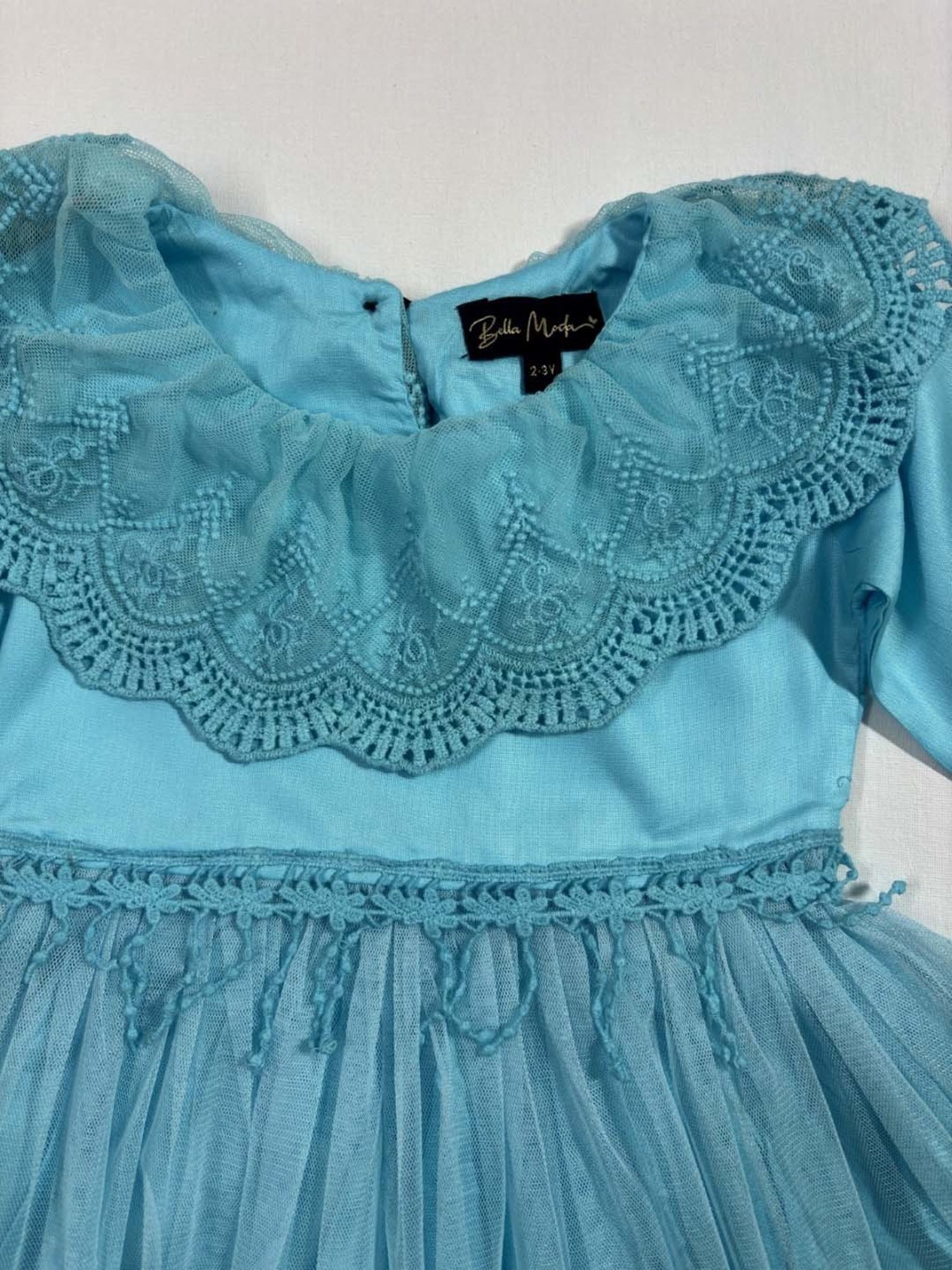 Bella Moda Kids Sky Blue Embroidered Full Sleeves Dress