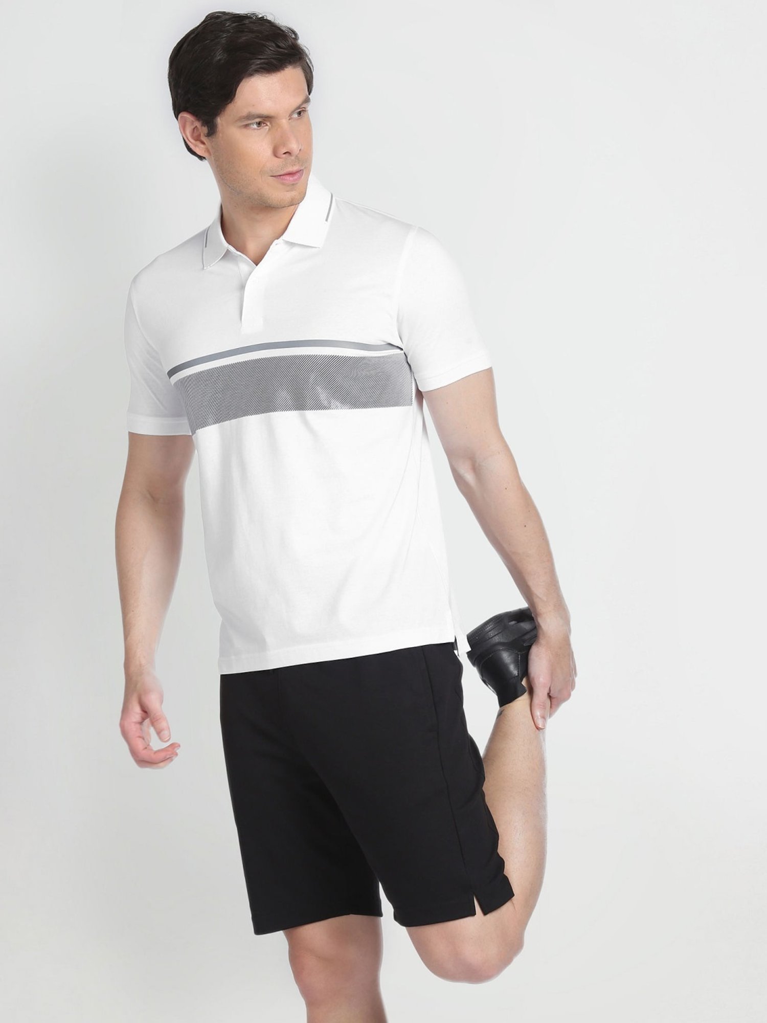 Arrow Newyork White Cotton Regular Fit Colour Block Polo T-Shirt