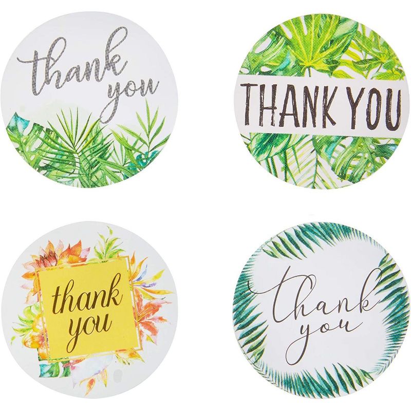 Pipilo Press 1000-Pack Thank You Stickers Roll with Assorted Tropical Leaves Designs (1.5 Inches)