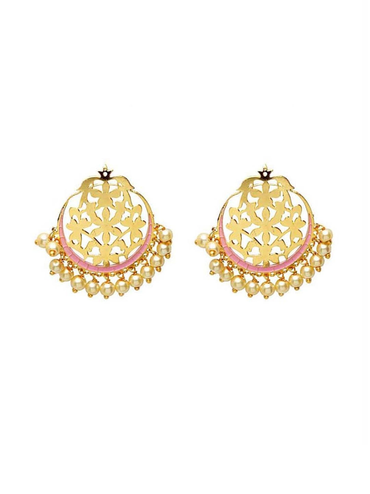 Panash Gold-Plated & Pink Meenakari Pearl Stud Earrings