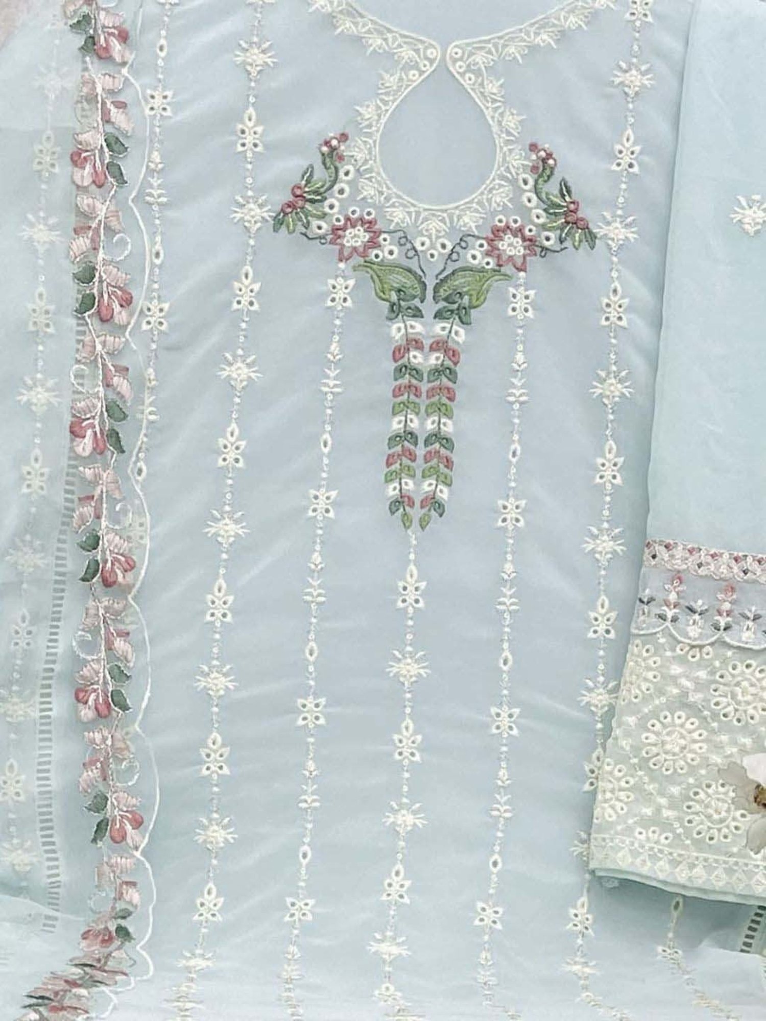 Odette Blue Embroidered Semi Stitched Dress Material