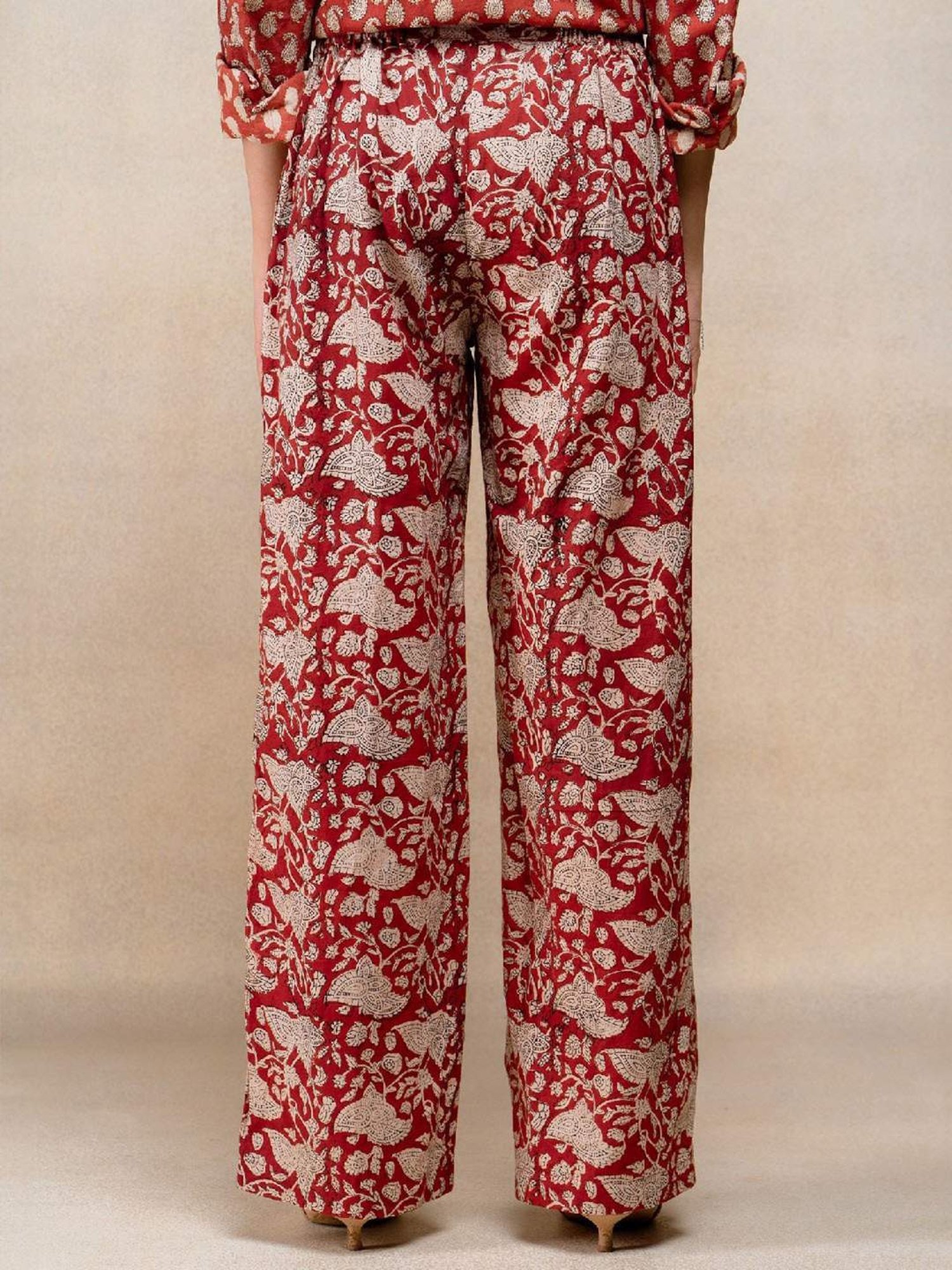 Okhai Red Floral Print Pure Cotton Pants