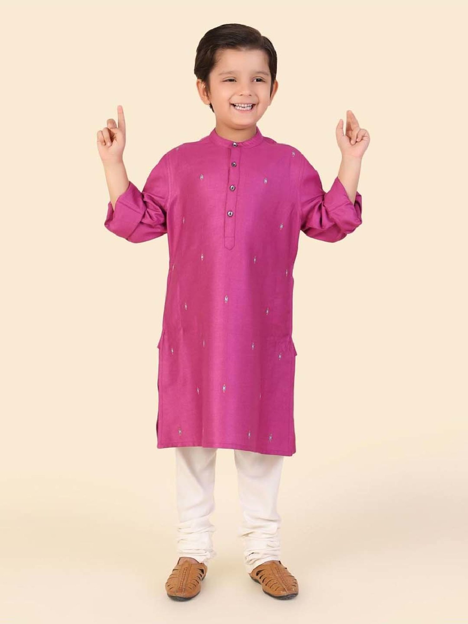 Fabindia Kids Magenta Embroidery Full Sleeves Kurta