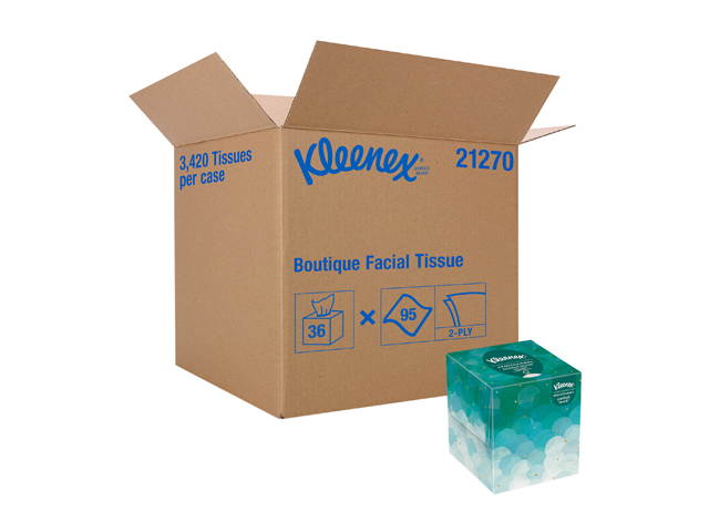 Kleenex Professional Facial Tissue Cube for Business (21270), Upright Face Tissue Box, 36 Boxes / Case, 95 Tissues / Box, 3,420 Tissues / Case