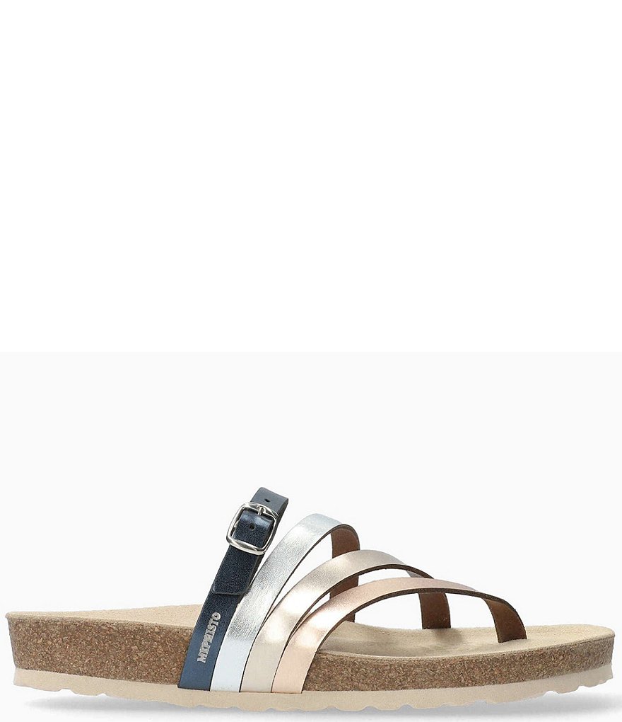 Mephisto Natty 4 Band Mixed Leather Thong Slide Sandals