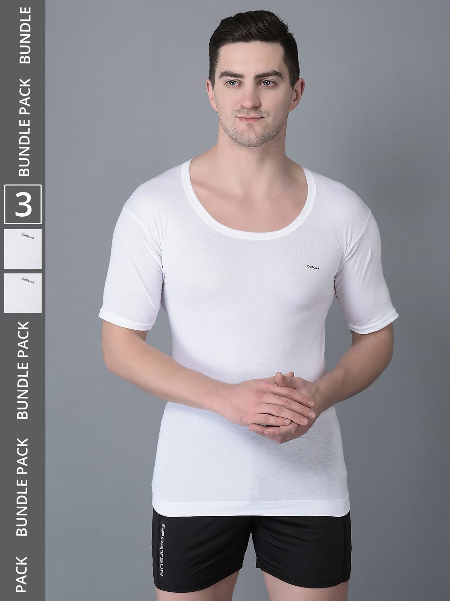 Dollar Bigboss White Cotton Regular Fit Vest - Pack Of 3