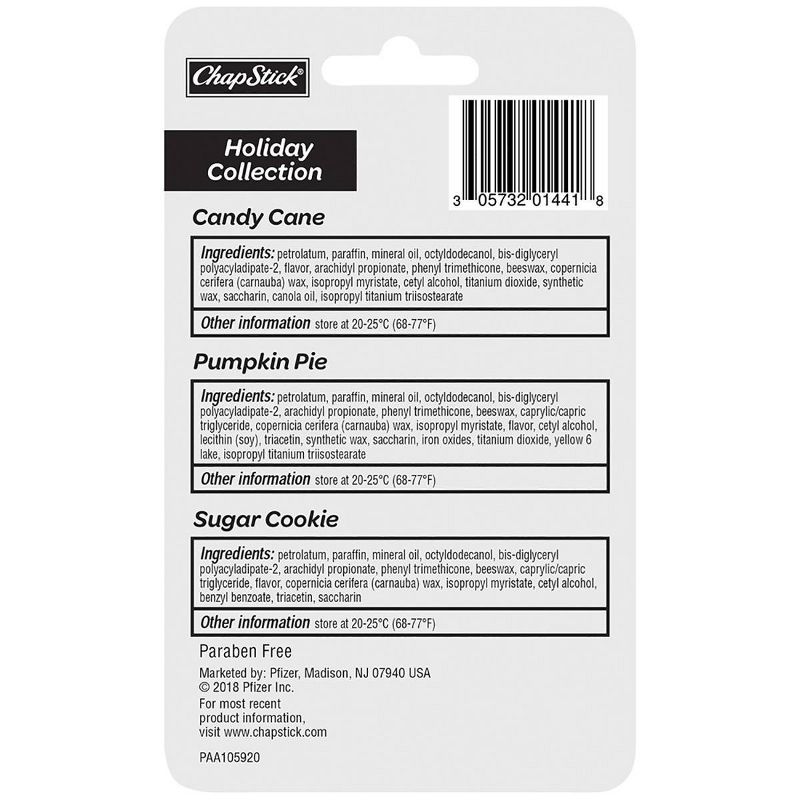 Chapstick Holiday Collection Lip Balm - Candy Cane, Pumpkin Pie & Sugar Cookie - 3pk