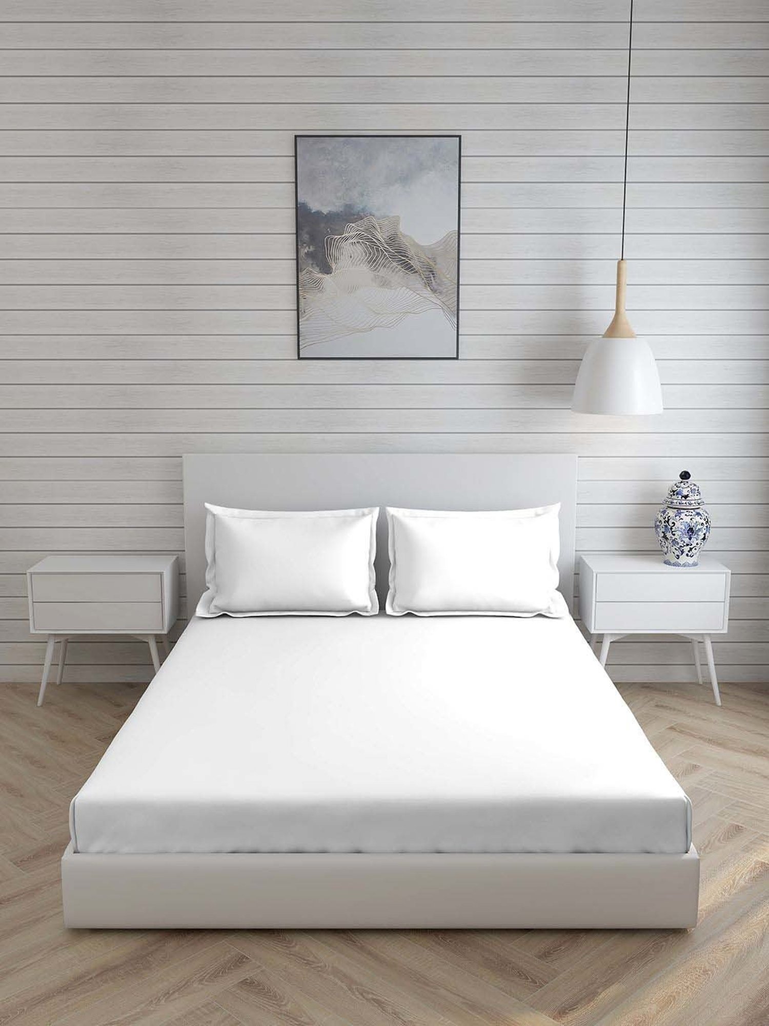 Boutique Living Pure Earth White Cotton 300 TC King Size Bed Sheet with Pillow Cover