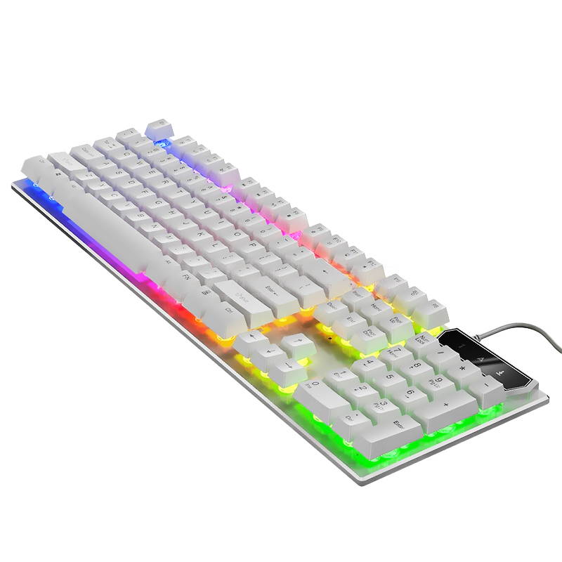 Vicabo 104 keys USB Wired Mechanical Feeling  Gaming Keyboard, Small Compact Multicolour LED Backlit, Multimedia Function Keys, Water Resistant for PC/Laptop/Mac - White