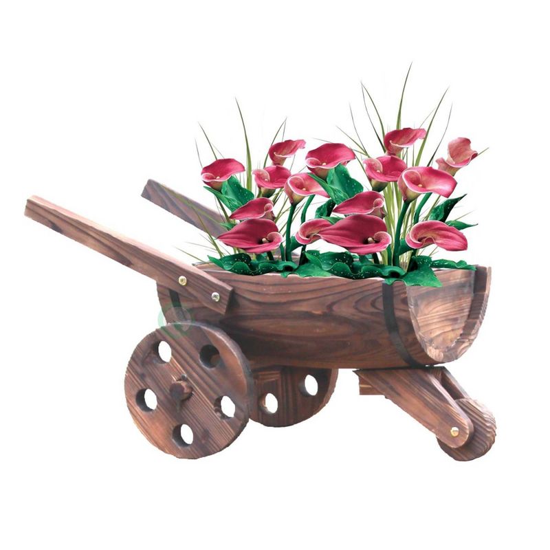 18" Wooden Wheelbarrow Barrel Novelty Planter Brown - Gardenised