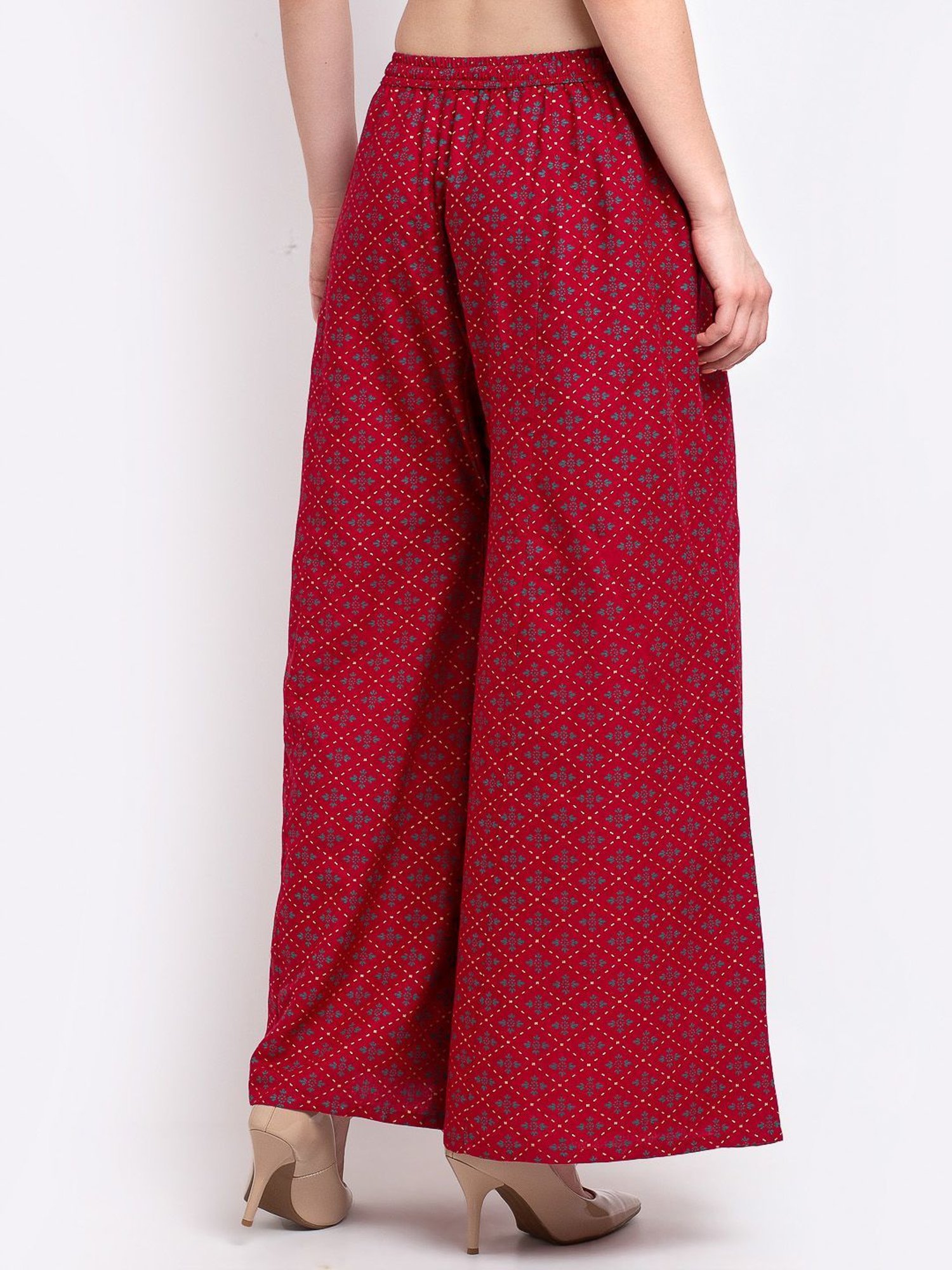 Gracit Maroon & Blue Printed Palazzos - Pack Of 2