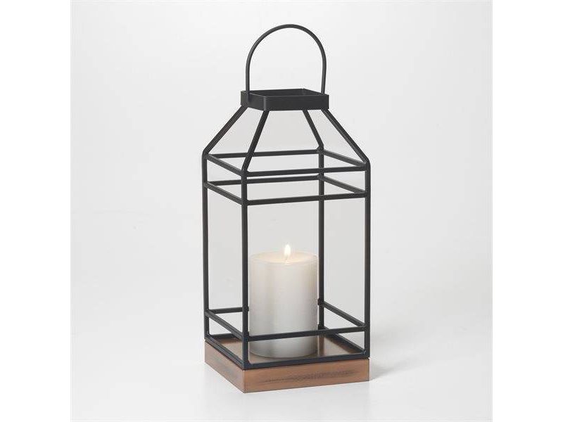 12" Hanbury Metal Outdoor Lantern with No Glass Black- Smart Living