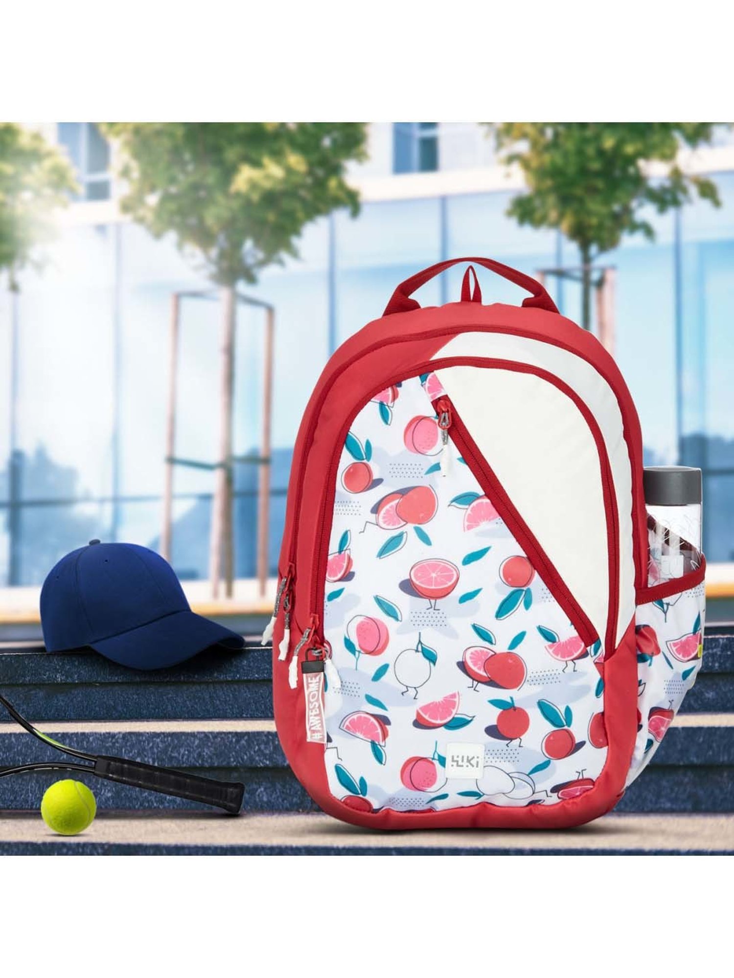 Wiki 21.5 Ltrs Red & White Medium Backpack