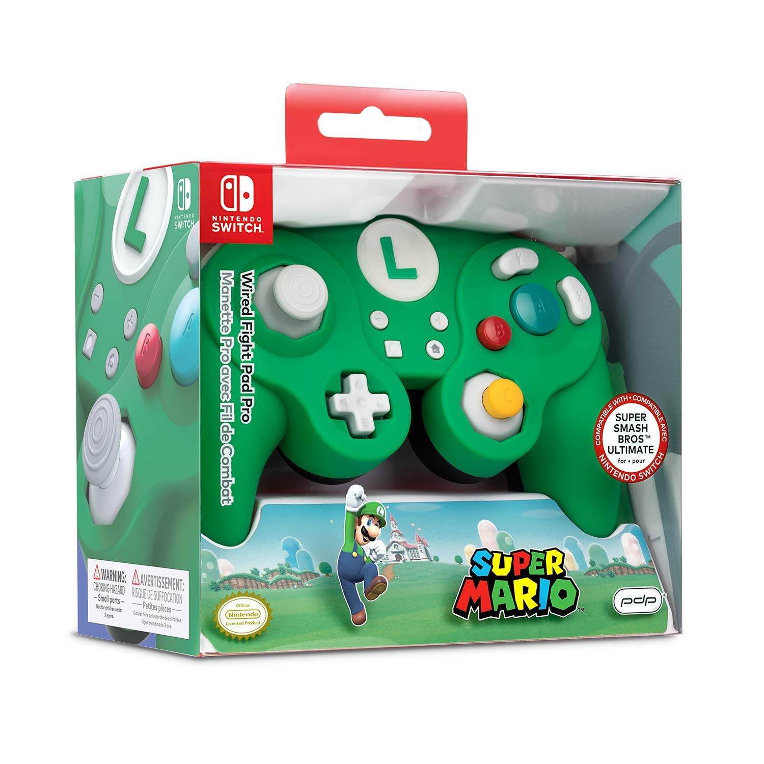 Nintendo Switch Super Mario Bros Luigi GameCube Style Wired Fight Pad Pro Controller by PDP, 500-100-NA-D4