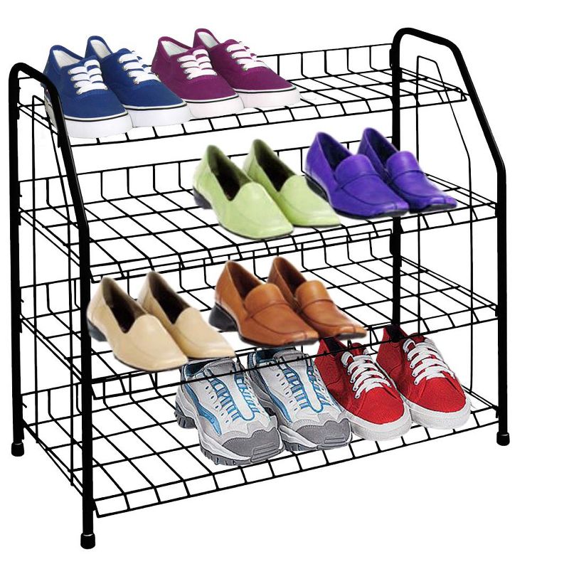 Sunbeam 4 Tier Wire Enamel Coated Steel Shoe Rack, Black