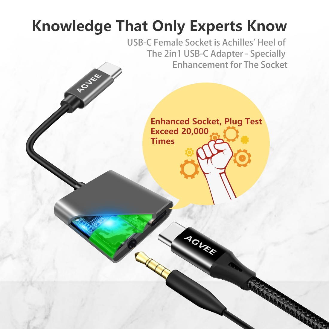 AGVEE 2-in-1 USB-C to 3.5mm Jack Microphone Headphone Adapter, Type-C Mic AUX Earbud Splitter, USBC Audio Earphone Converter, PD Charging Dongle for Samsung S21 S20 Note 20/10, iPad Pro, Pixel, White