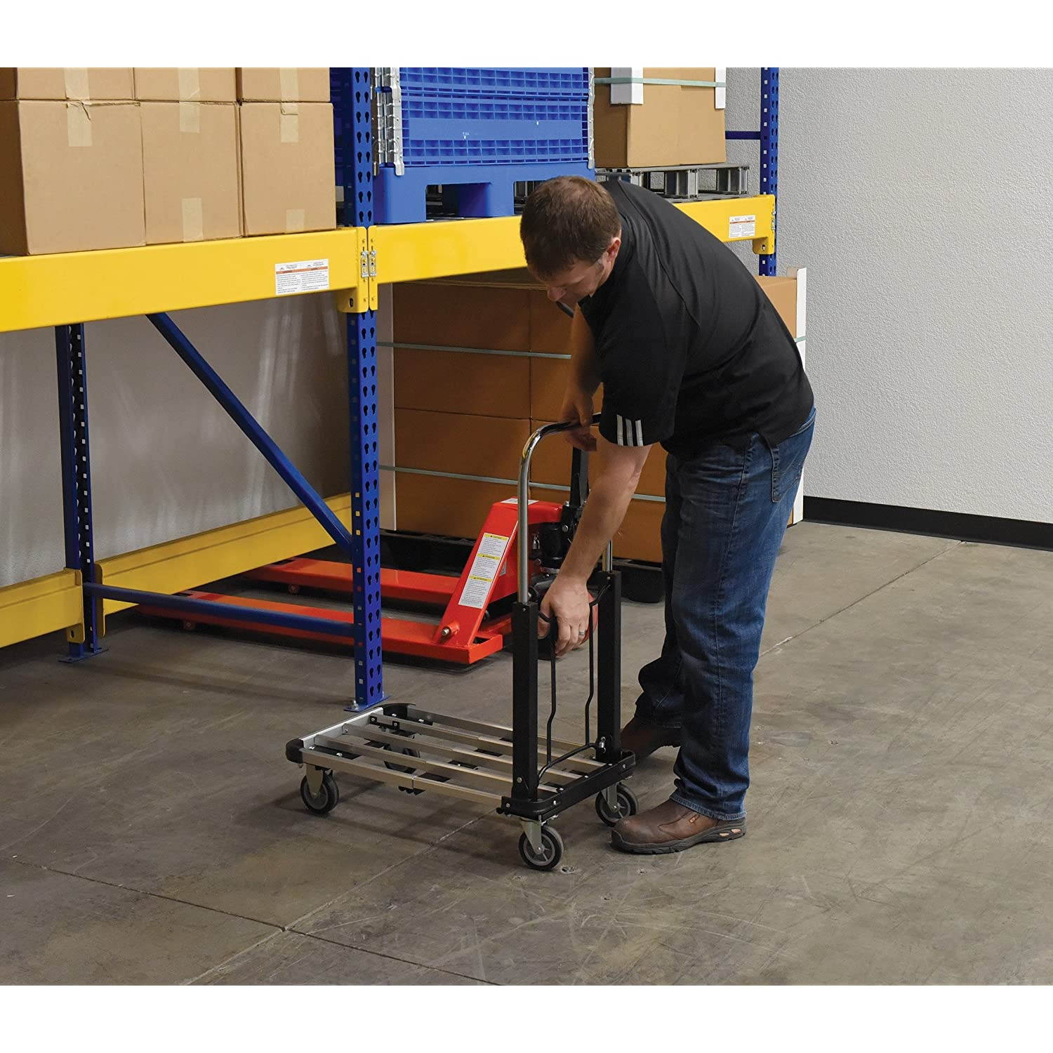 Vestil FAPT-1628 Aluminum Fold Up Platform Truck, 300 lbs Capacity, 28" Length x 16" Width, 6-1/2" Deck Height