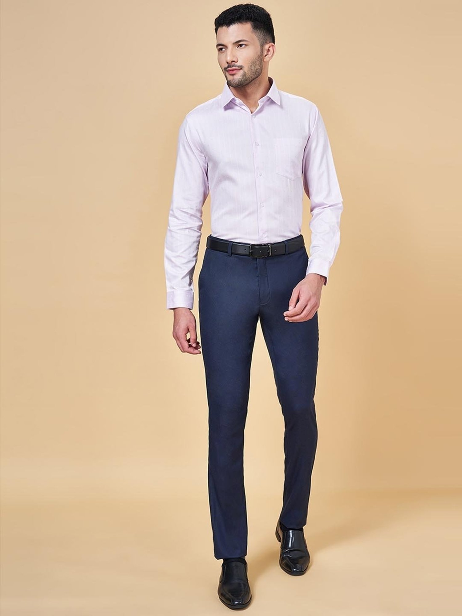 Peregrine by Pantaloons Pink Cotton Slim Fit Self Pattern Shirt