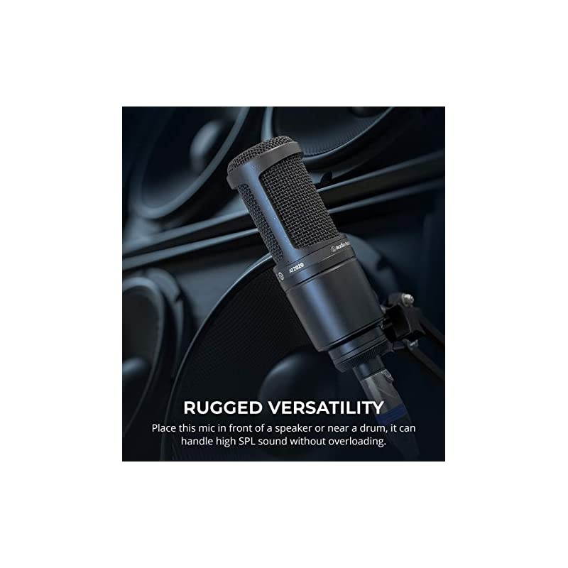 Audio-Technica AT2020 Cardioid Condenser Microphone for Home Studio Recording Bundle with U-PHORIA UM2 USB Audio Interface with 48V Phantom Power, and  5-Pack of Reusable Cable Ties