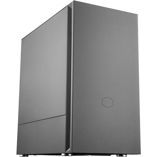 cooler master silencio s400 matx tower w/sounddampening material, sounddampened steel side panel, reversible front panel, sd card reader, and 2x 120mm pwm silencio fp fans