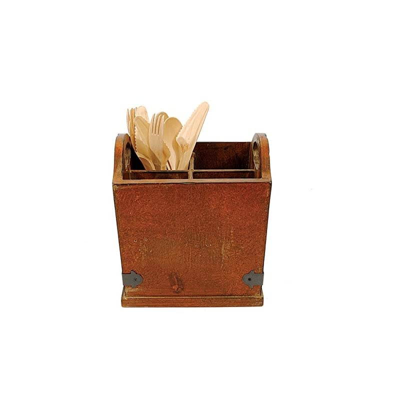 Wood Utensil Holder with 4 Compartments