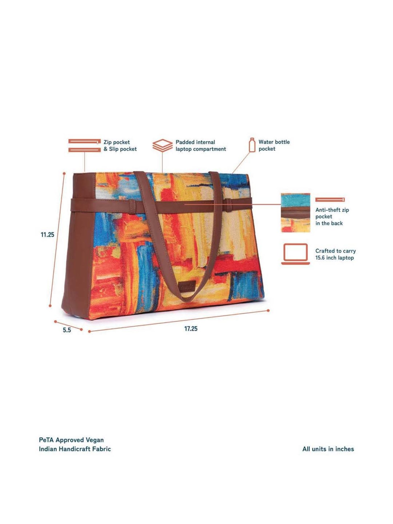 ZOUK Multicolor Printed Large Laptop Tote Handbag