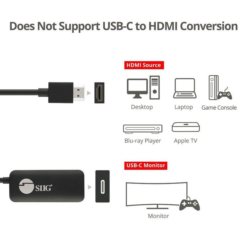 SIIG HDMI to USB-C Port 4K 60Hz Converter Adapter - NOT a Bi-Directional Adapter - Compliant with HDMI 2.0a & HDCP 2.2