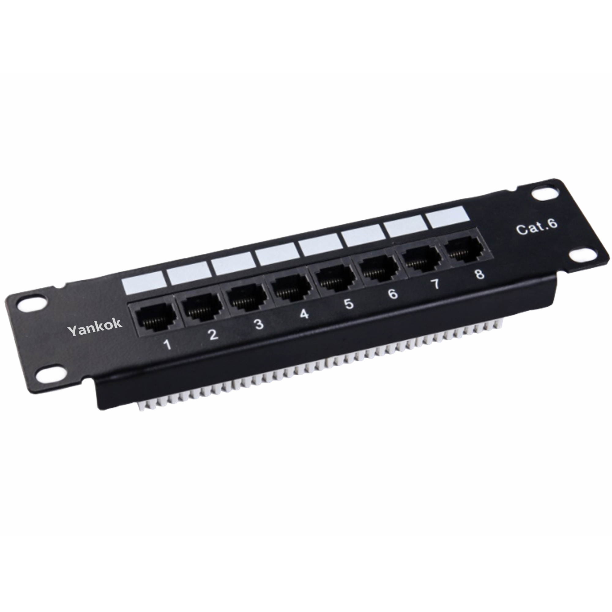 Yankok CAT6 8 Port Patch Panel Supports Back CAT5/5e Unshielded with Coded T568A/B Wiring for RJ45 Network Cables Rack/Wall Mount 1U (Come with Basic Termination Tool)